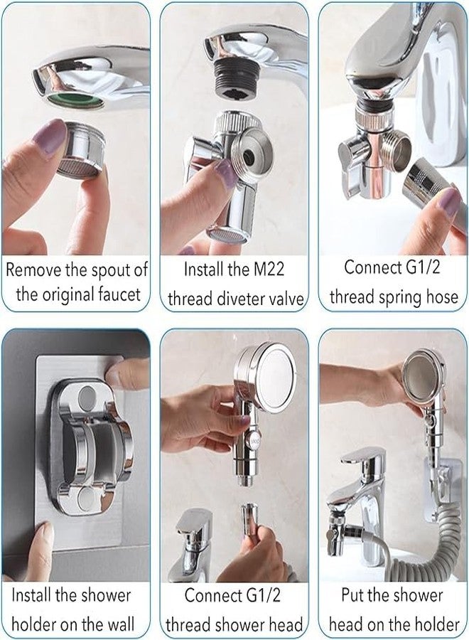 VishBin Shower Head, Hand Shower Set, External, Shower Head for Sink, Shower Head Set with Hose and Stand, Bathroom Installations for Washing Hair, Cleaning The Sink and Bidet - Image 2